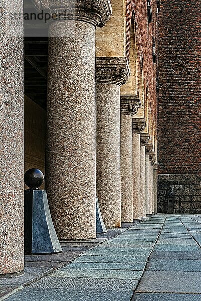 Stockholm  Sweden  August 8  2019: Colonnade in the Town Hall of Stockholm  Europe