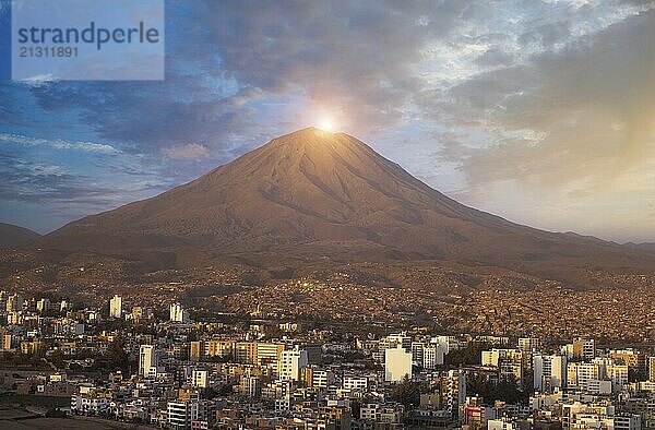 Arequipa  Peru. Sunset view of the Misti Volcano