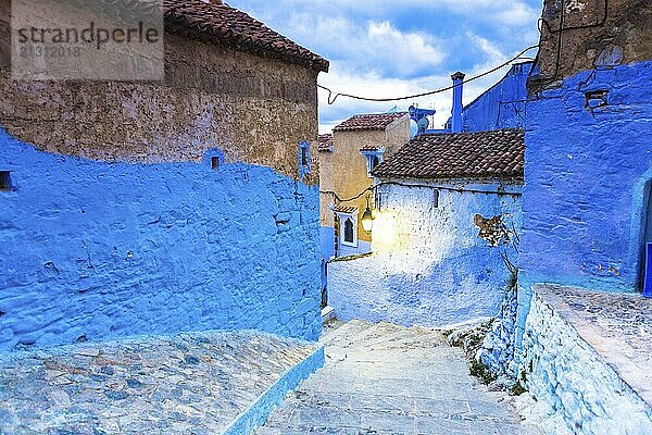 Chefchaouen blue town street in Morocco