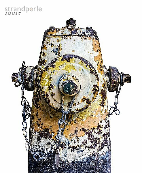 Grungy Old Yellow Fire Hydrant On A White Background