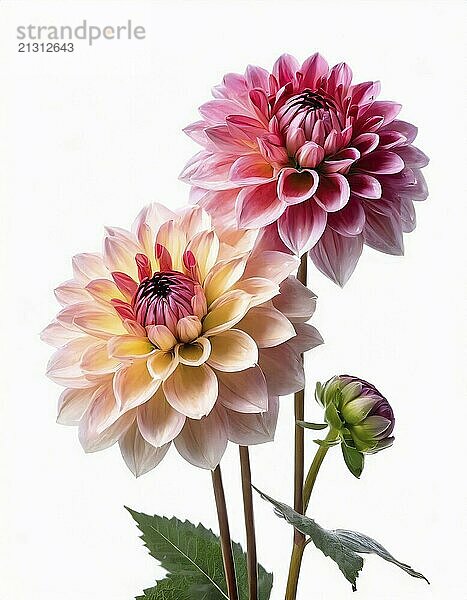 Dahlias on a white background  flowers studio photo