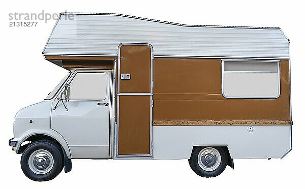 Isolated Vintage Retro Brown Motorhome (Or RV Or Campervan) On A White Background