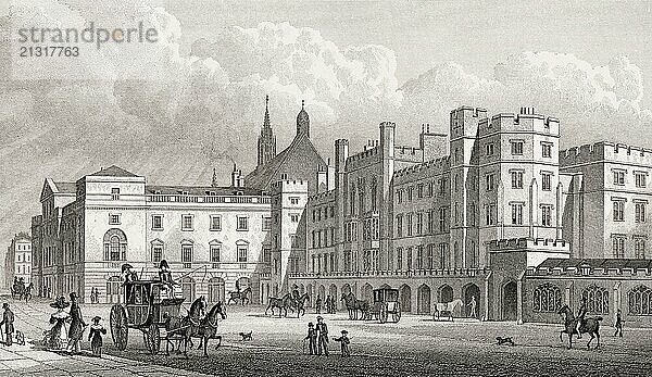 The Parliament House  from Old Palace Yard  London  illustration by Th. H. Shepherd  1828