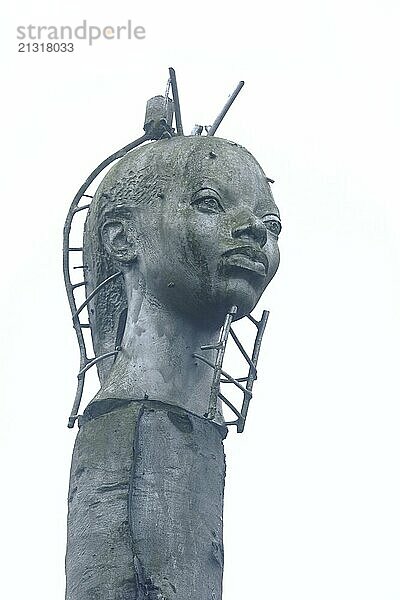 Sculpture Elcilyn by Ubbo Enninga  African woman of artist  head  cut-out  black and white  monochrome  Stadtpark  Biedenkopf  Hesse  Germany  Europe