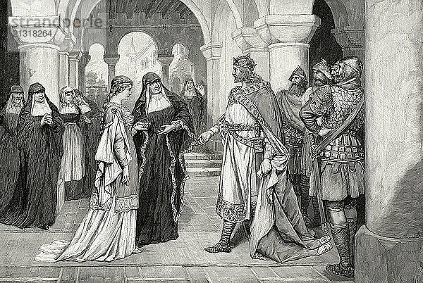 Henry the Fowler making a marriage proposal to Saint Matilda at Herford Abbey  9th century