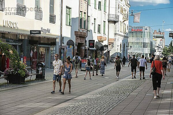 Uppsala  Uppland Sweden  07 27 2019- People of mixed ages and gender walking through the shopping streets of the city center