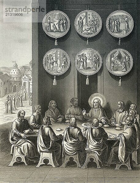 Before the ascension of Jesus  Resurrection of Jesus  New Testament  steel engraving 1853  digitally restored