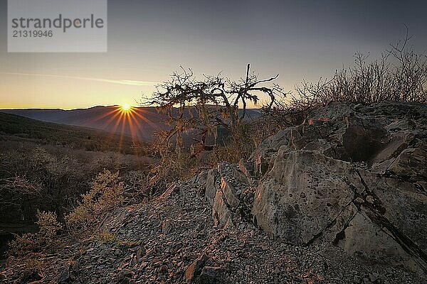 Color image of a beautiful sunset overlooking the Bald Hills in Northern California