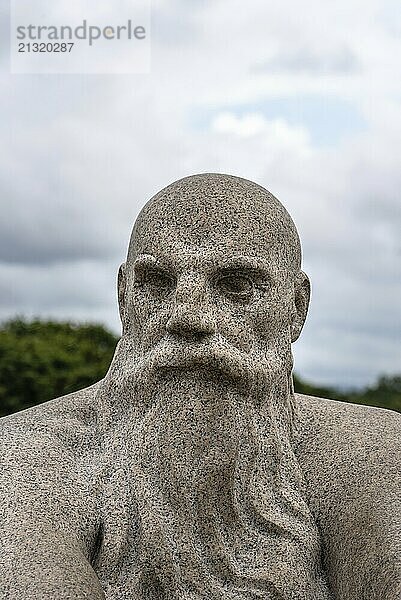 Oslo  Norway  August 11  2019: Sculpture by Gustav Vigeland in the Frogner Park  a famous public park in Oslo  Europe