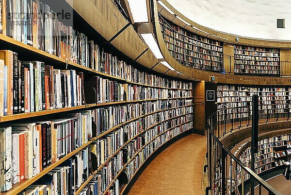 Stockholm  Sweden  August 8  2019: Interior view of Stockholm Public Library  an iconic building designed by Gunnar Asplund architect  Europe