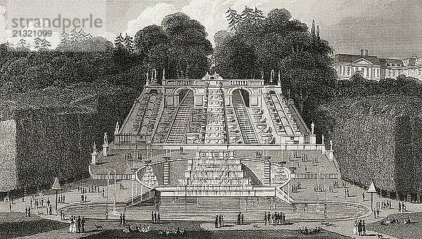 Fontaine de Le Pautre  Parc de Saint-Cloud  near Paris  antique steel engraved print  1831