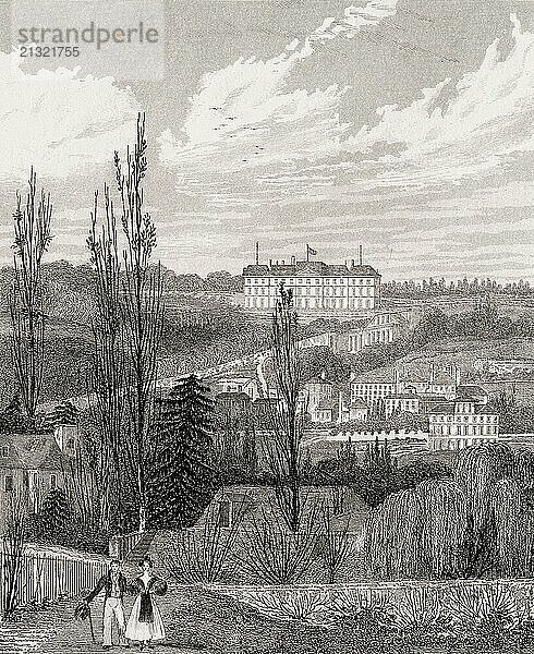 The Château de Meudon  Meudon  Hauts-de-Seine  antique steel engraved print  1831