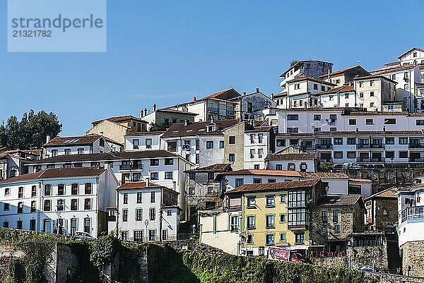 Lastres  Spain  April 1  2019: Scenic view of the beautiful fishing village of Lastres in Asturias  Europe