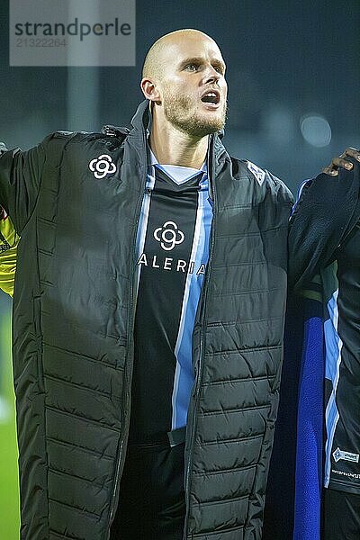 Football 3rd division  2024/25 season  matchday 12: Waldhof Mannheim vs SV Wehen-Wiesbaden. Picture: Marcel Seeger is happy about the lucky draw