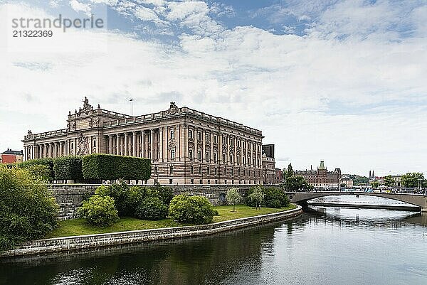 Stockholm  Sweden  August 8  2019: Sveriges Riksdag  the Parliament House in Stockholm  Gamla Stan  Europe