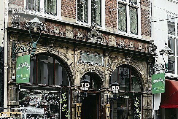 The Hague  The Netherlands  August 7  2016: Beautiful vintage restaurant in The Hague. Outdoor view  Europe