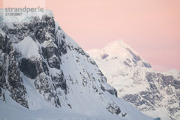 Pink beautiful dawn in Antarctica.