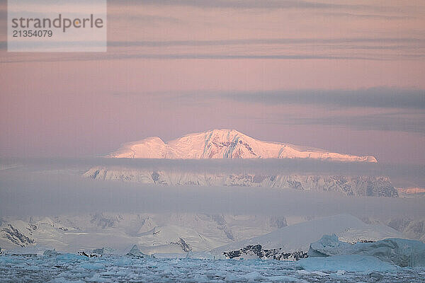 Pink beautiful dawn in Antarctica.