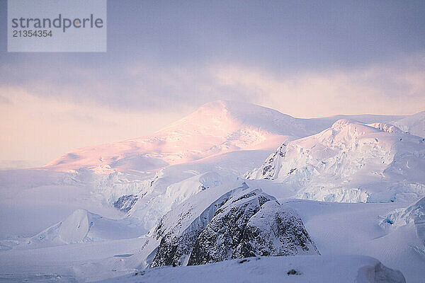 Pink beautiful dawn in Antarctica.