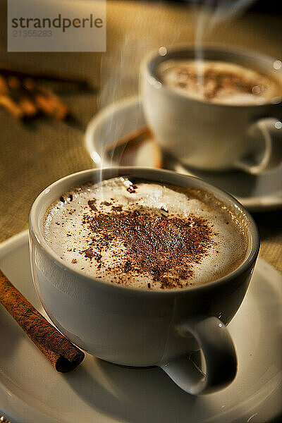 Hot cappuccino shot in studio