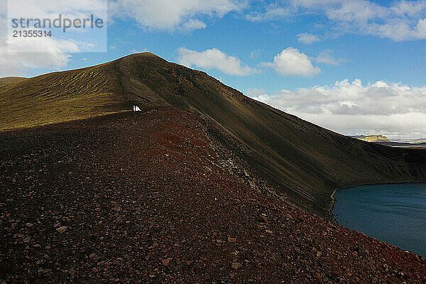 Wedding couple against mountains in Iceland