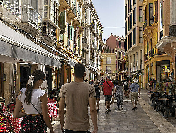 Granada Street in the heart of the old town in Costa del Sol  Andalusia  Southern Spain; Malaga  Costa del Sol  Malaga Province  Spain