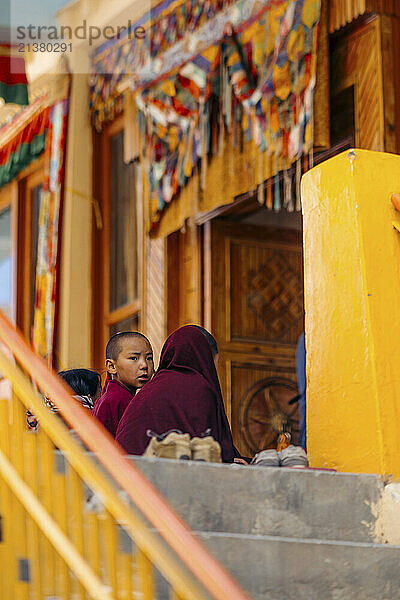 Buddists in Key Gompa in the Himalayas  Himachal Pradesh  India; Himachal Pradesh  India