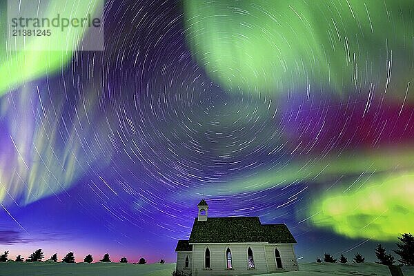 Aurora Northern Lights Saskatchewan Canada Country Church