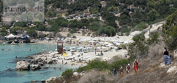 Tourists at Konnos Bay beach relaxing and enjoying their summer holidays on July 12  2013 at Protaras area in Cyprus