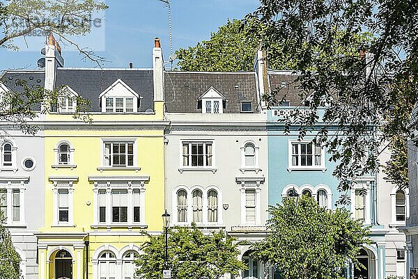 Colourful English Victorian Houses in Notting Hill  a district in West London in the Borough of Kensington and Chelsea