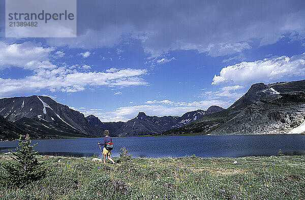 Woman hiking in central area of Banff National Park near Lake Louise Alberta  Canada - Heather Pfeiffer.