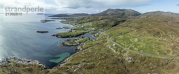 View to Earsairidh  drone image  east coast of Barra  Hebrides  Scotland  Great Britain