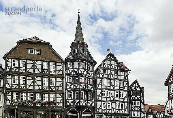 The street with picturesque ancient half-timbered houses in the Fritzlar city  Germany  Europe