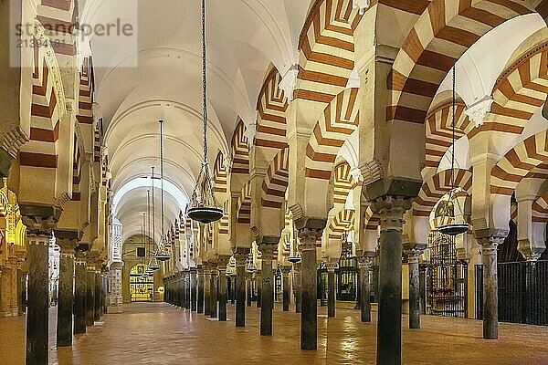 Mosque Cathedral of Cordoba also known as the Great Mosque of Cordoba is regarded as one of the most accomplished monuments of Moorish architecture  Spain. Interior of prayer hall