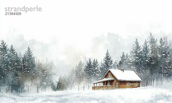 A cabin is in the woods with snow on the ground. The cabin is small and cozy  and it is surrounded by trees. The scene is peaceful and serene  and it evokes a sense of warmth and comfort AI generated