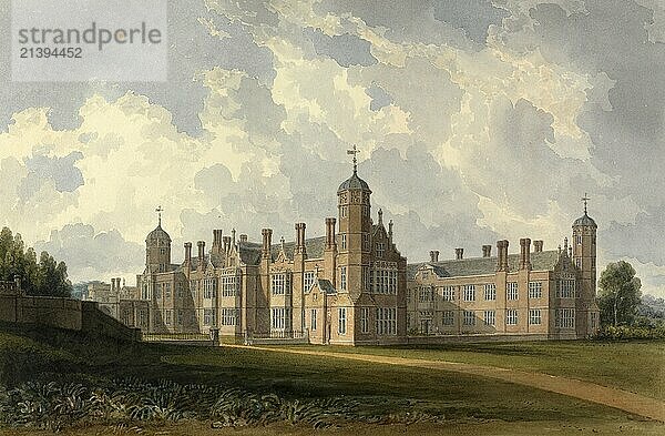 North West View of Cobham Hall  Kent  the Seat of the Right honourable the Earl of Darnley  Emgland  digitally restored reproduction of a 19th-century original by John Buckler  Record date not stated  North West View of Cobham hall  the Seat of the Right honourable the Earl of Darnley  digitally restored reproduction of a 19th-century original  Record date not stated