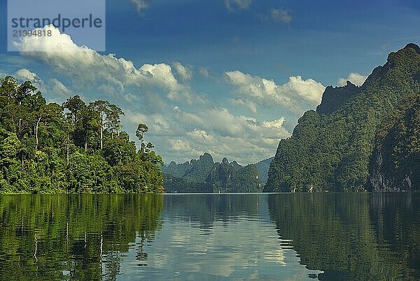 View from boat on Cheow Lan lake in National Park Khao Sok  Thailand  Asia