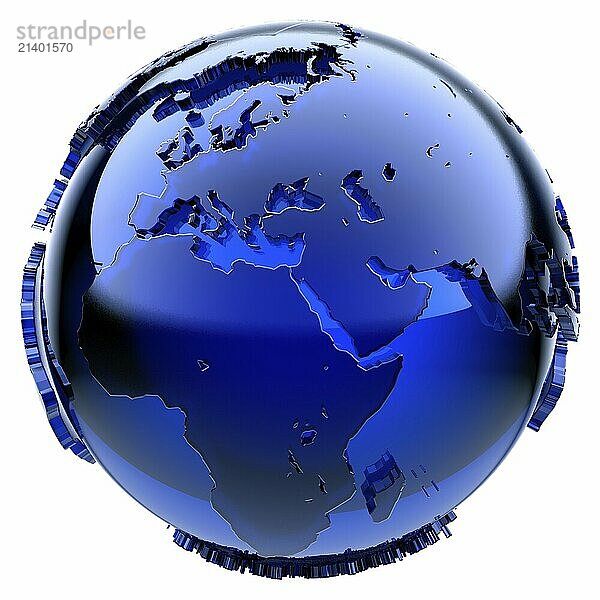 Blue glass globe with frosted continents a little stand out from the water surface