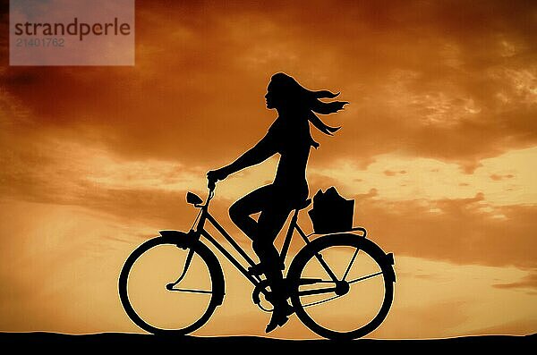 Retro Styled Photo Of A Girl On A Bike At Sunset