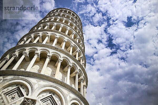 Architectural details of the famous leaning tower of Pisa