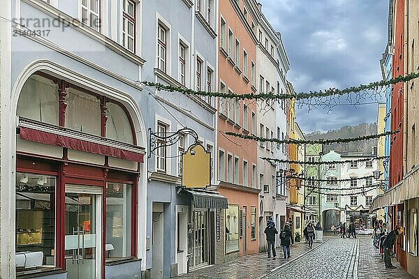 Street with historical houses in Wasserburg am Inn  Germany  Europe