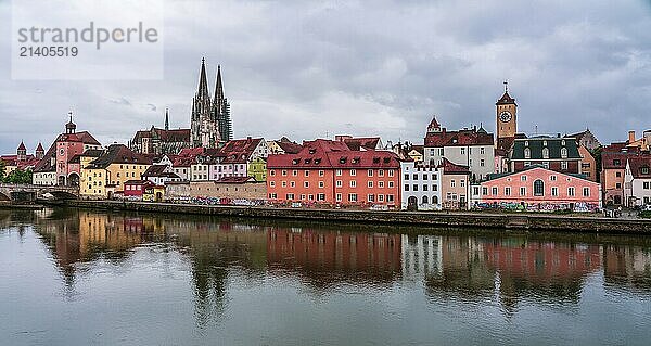 Panoramic view of Regensburg's old town on the Danube in Germany