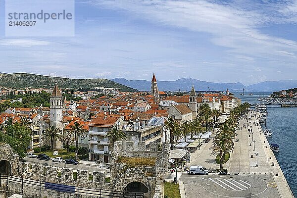 Panoramic view of Trogir old town from Kamerlengo fortress  Croatia  Europe