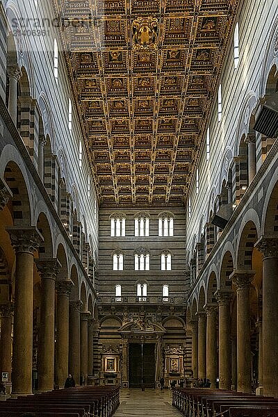 Pisa  Italy  30 November  2022: view of ther coffer ceiling inside the medieval Pisa Cathedral  Europe