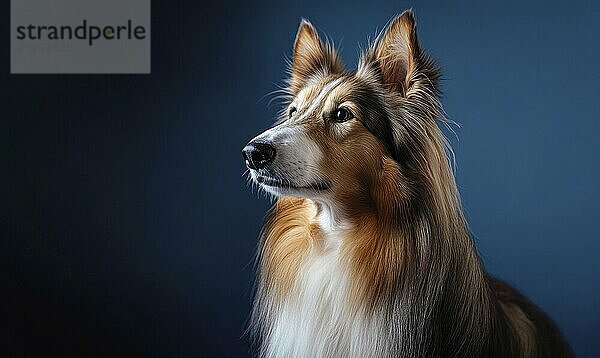 A Scottish Collie captured in a studio against a deep blue background AI generated