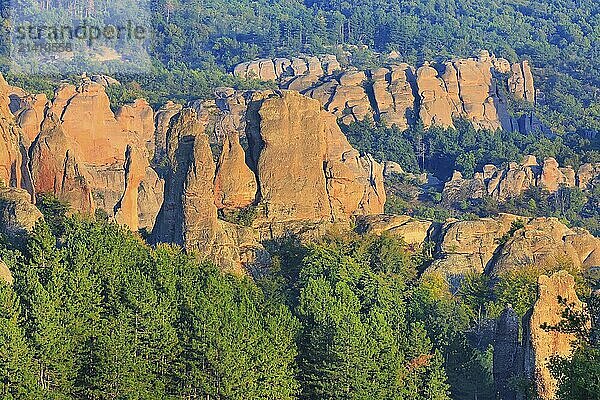 Mountains panorama of Belogradchik cliff rocks  nature gem landmark  Bulgaria  Europe