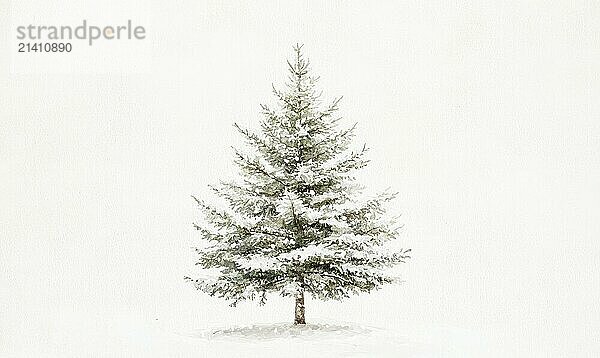 A white background with a single tree in the foreground. The tree is bare and covered in snow AI generated