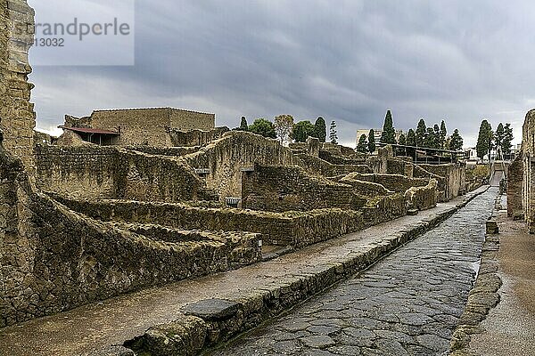 Ercolano  Italy  25 November  2023: typical city street and houses in the ancient Roman town of Herculaneum  Europe