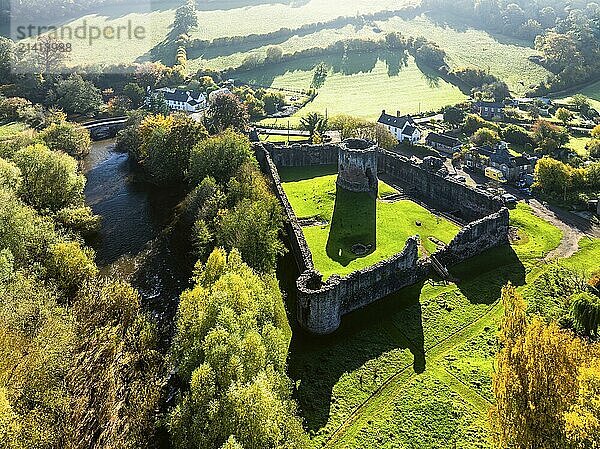 Skenfrith Castle from a drone  Monmouthshire  Wales  England  United Kingdom  Europe