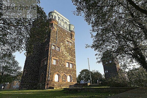 Historic bridge towers of the Friedrich Ebert Bridge  Rhine Bridge  Duisburg  North Rhine-Westphalia  Germany  Europe